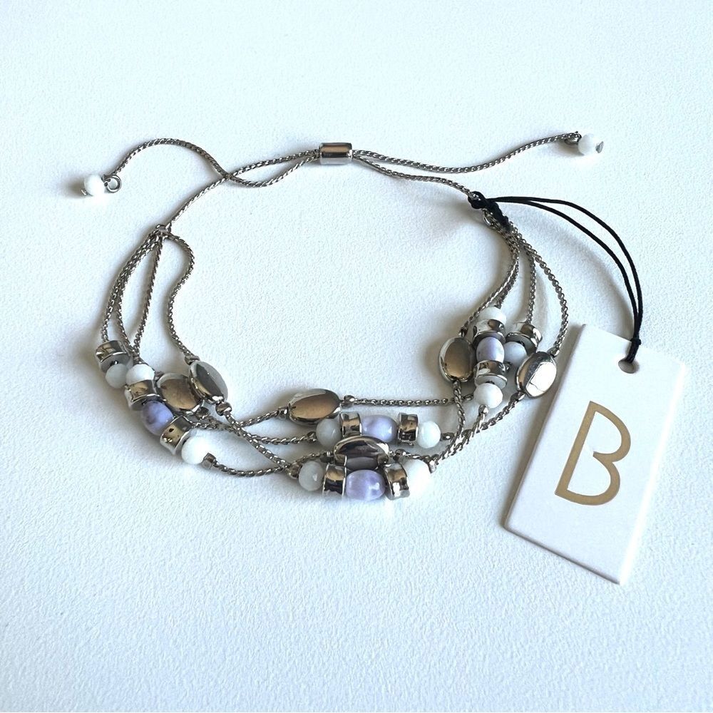 Bancroft Silvertone‎ multi strand Beaded adjustable bracelet NWT